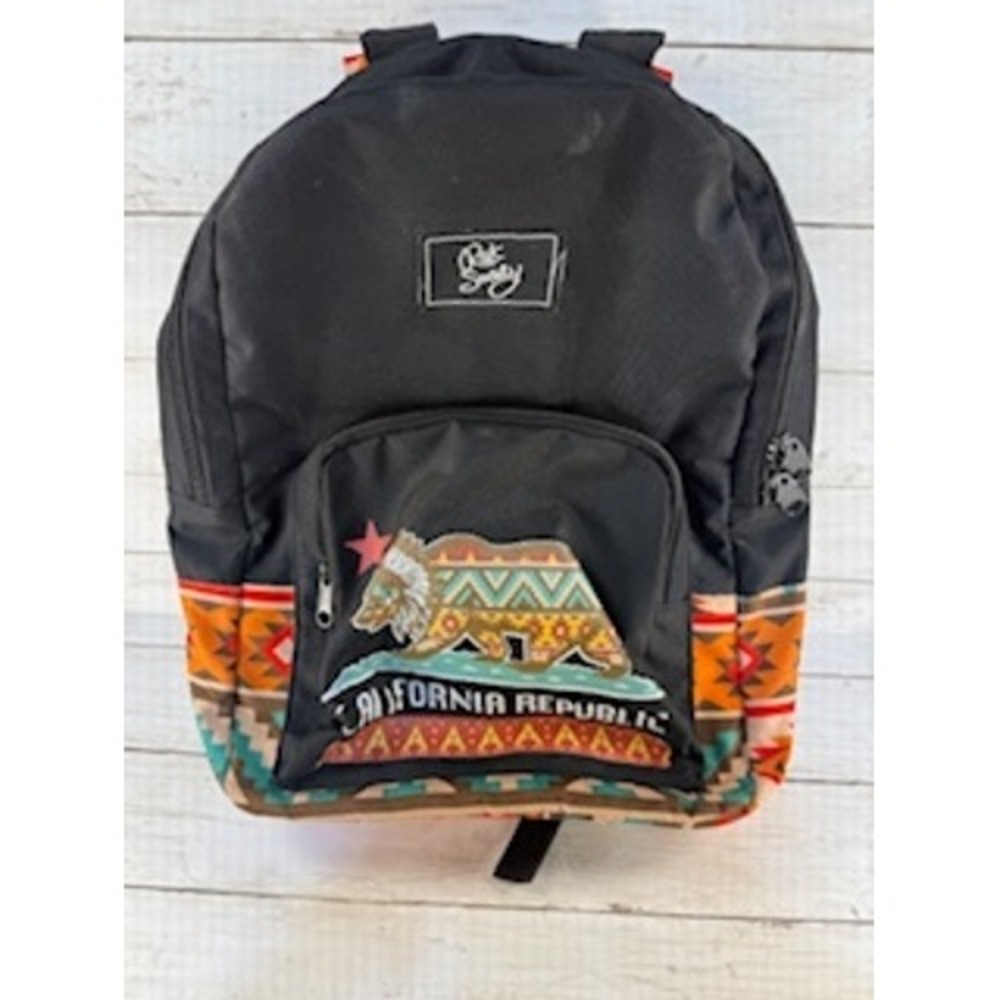 California Republic Bear‎ Headdress Backpack Tribal Print Black Canvas Daypack